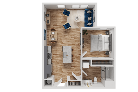 Floor plan for 1 bed, 1 bath, 692 sqft